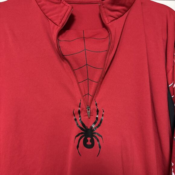 Men's Spyder Linear web Dry W.E.B.T Neck Tee Sz L Quarter zip Black Red‎ White - Picture 2 of 12